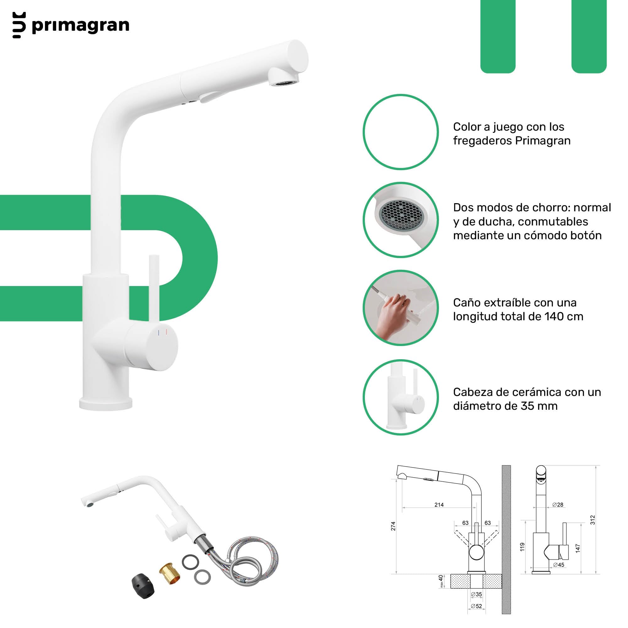 PRIMAGRAN Fregadero Granito al Mueble 60cm + Grifo, 58x50cm