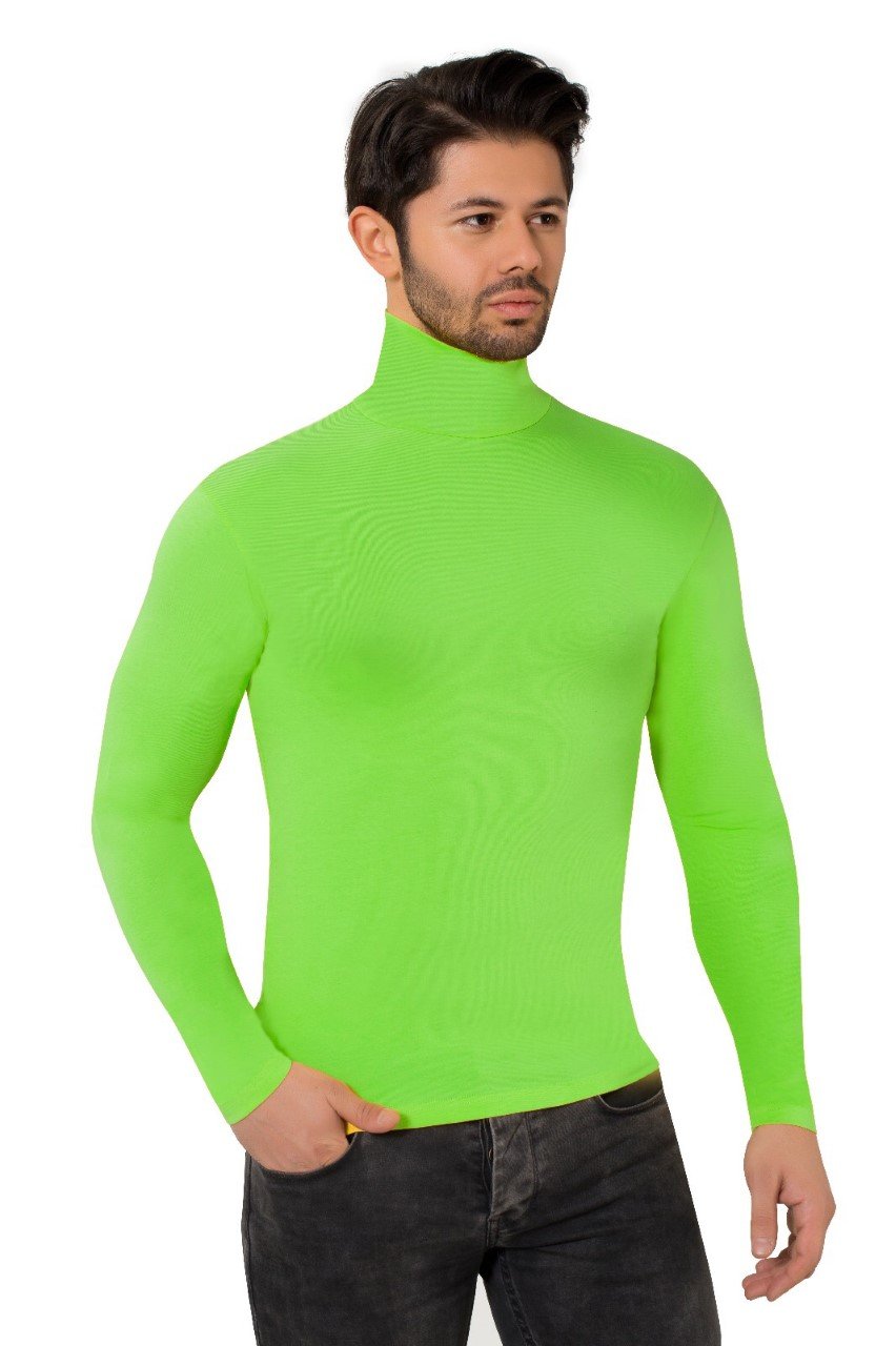 elegance1234 Men's ROLL Neck Soft Cotton Long-Sleeve Tops (Ref:1251) XXL Lime Green