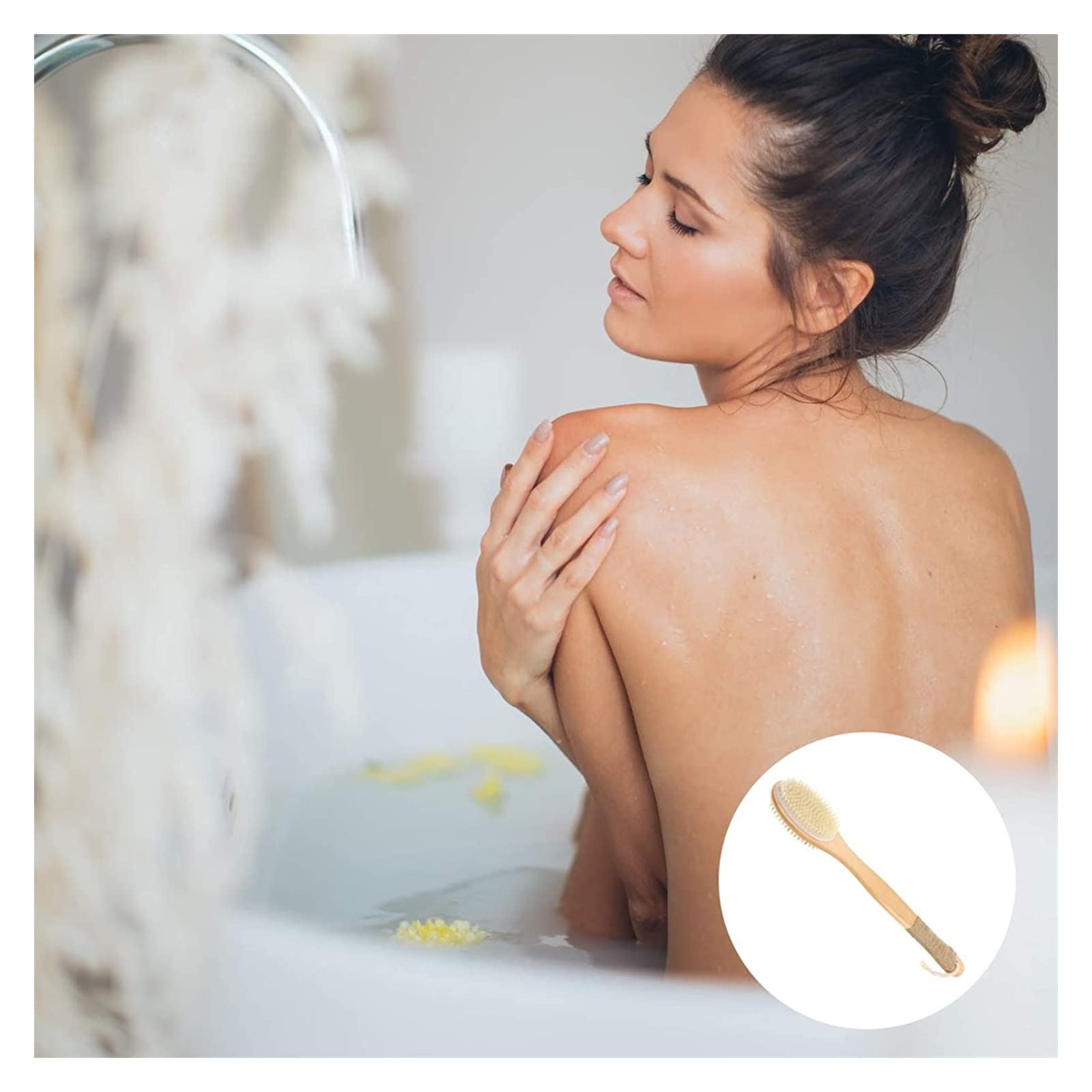 Brosse de Bain en Bois Naturel, Brosse de Bain Double Face et Poils, Brosse pour Le Corps à Sec pour la Cellulite et la lymphe, améliore la Circulation Brosses pour Le Bain et Le Corps