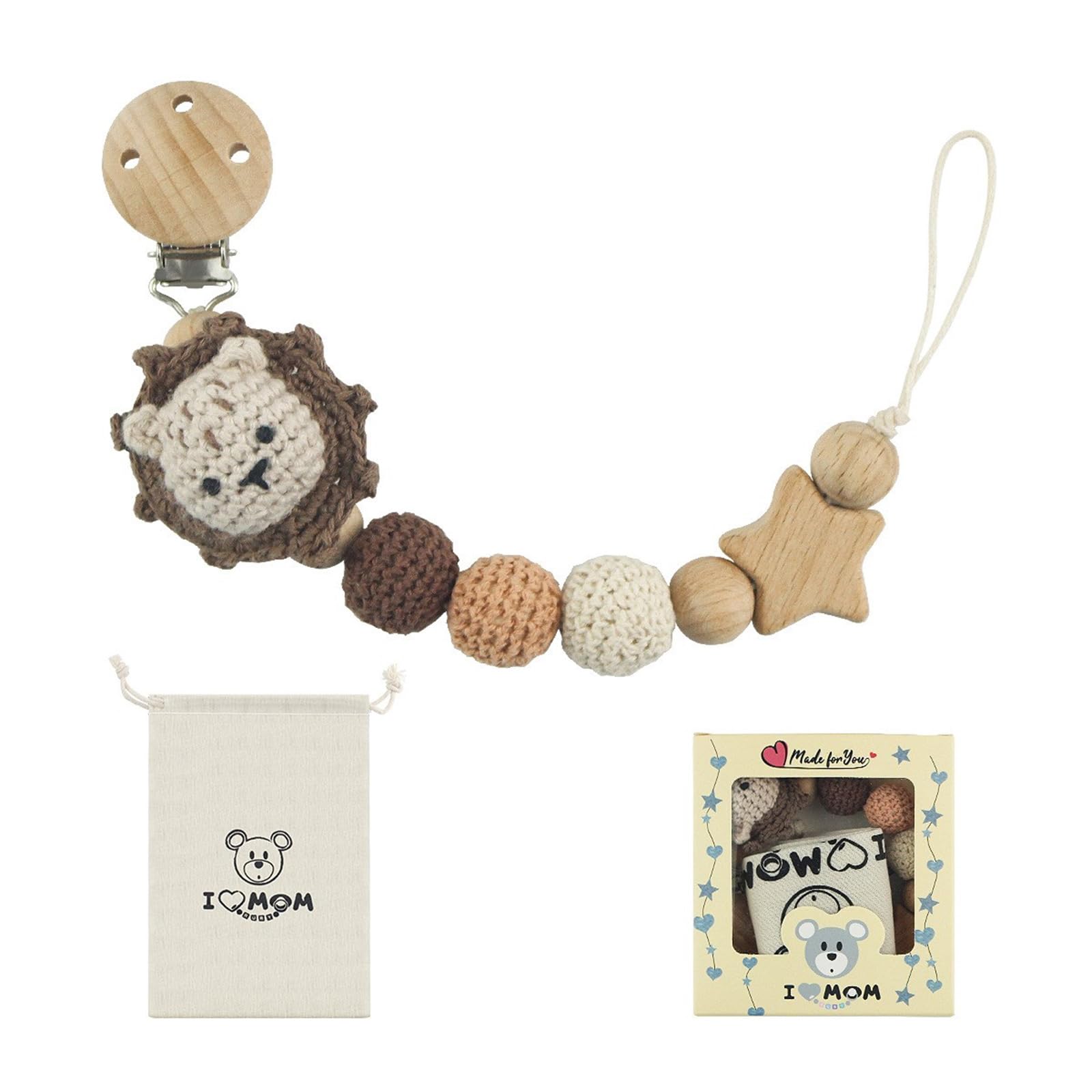 Baby Clip Chain with Wooden Clip, Anti-Loss Teething Toy Lanyard for Infants Safe Soothing (115) Newborns Soother Holder
