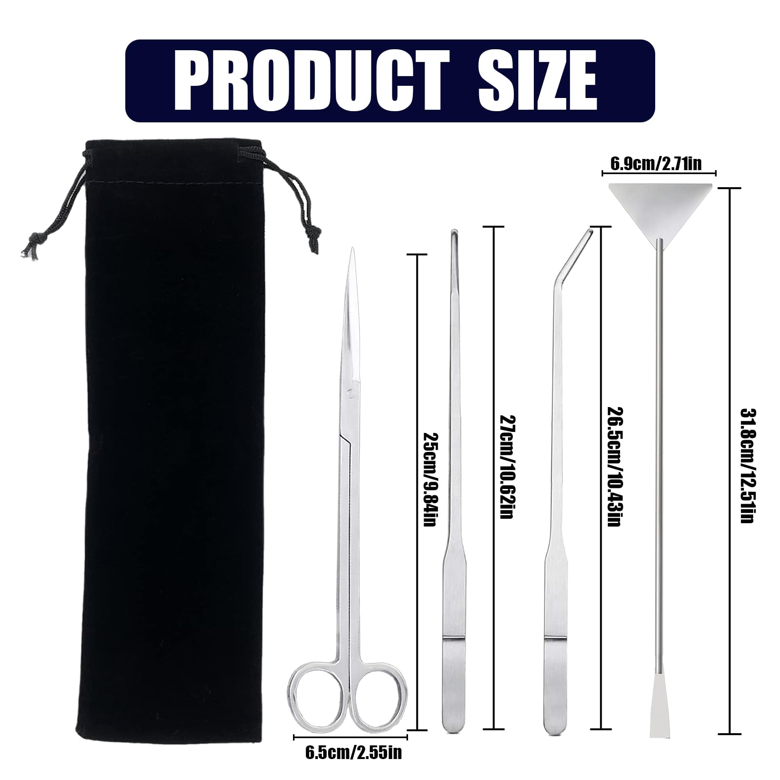 4 in 1 Kit Attrezzi Acquario,Attrezzi per Acquario in Acciaio Inox