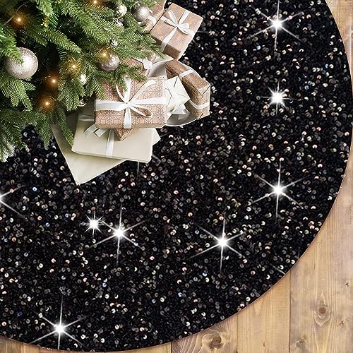 FOTSHARER Christmas Tree Skirt Black 21 Inch Mermaid Sequin Tree Skirt Velvet Halloween Tree Skirts Glitter Tree Cover Skirt for Tabletop Trees Xmas Tree Skirt Mat for Christmas Winter Holiday Decor