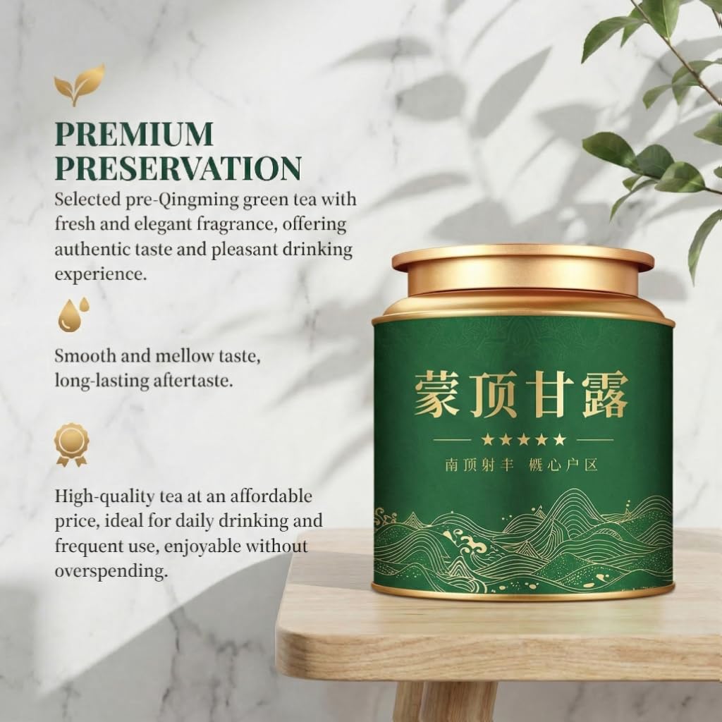 Thé Vert Mengding Ganlu 250g*2 | Thé En Vrac 17,64oz | Thé De Printemps De Catégorie A, Récolté Avant Qingming | Pour Se Faire Plaisir Ou Pour Offrir