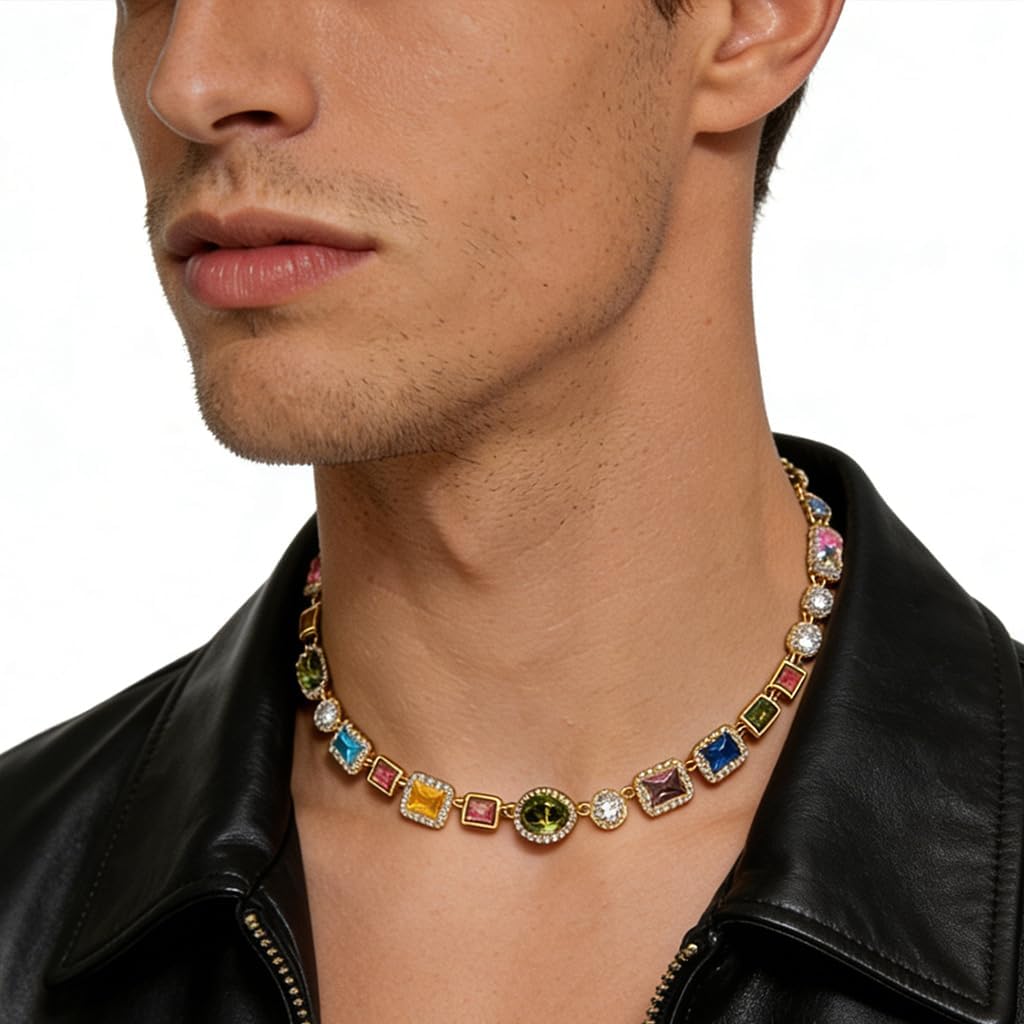 Tennis Necklace for Men Women,Color Diamond Choker with Cubic Zirconia,Vintage Chain Necklace,Crystal Statement Chokers,Colorful Necklaces Jewelry for Chrismas,Birthday,Anniversary,Valentine' Day Father's Day Wedding