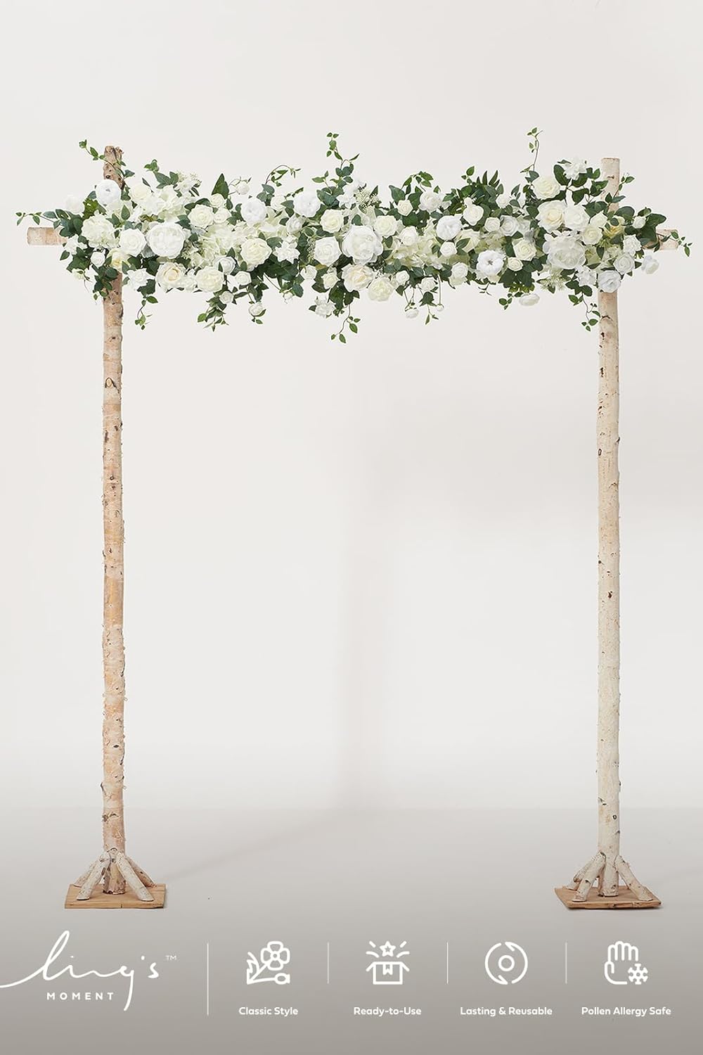 Ling's moment Artificial Wedding Arch Flowers Swags Arrangement Set (Pack of 3) Floral for Ceremony Reception Rose Backdrop White Sage Green Evergreen Garland Arbor Decorations Outdoors Party Decor