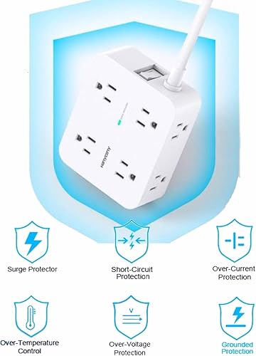 Miniatura 6 de HANYCONY - Tiras de alimentación con protección contra sobretensiones, 8 tomas amplias con 4 puertos USB (2 USB C), tira extensora de salida de 3