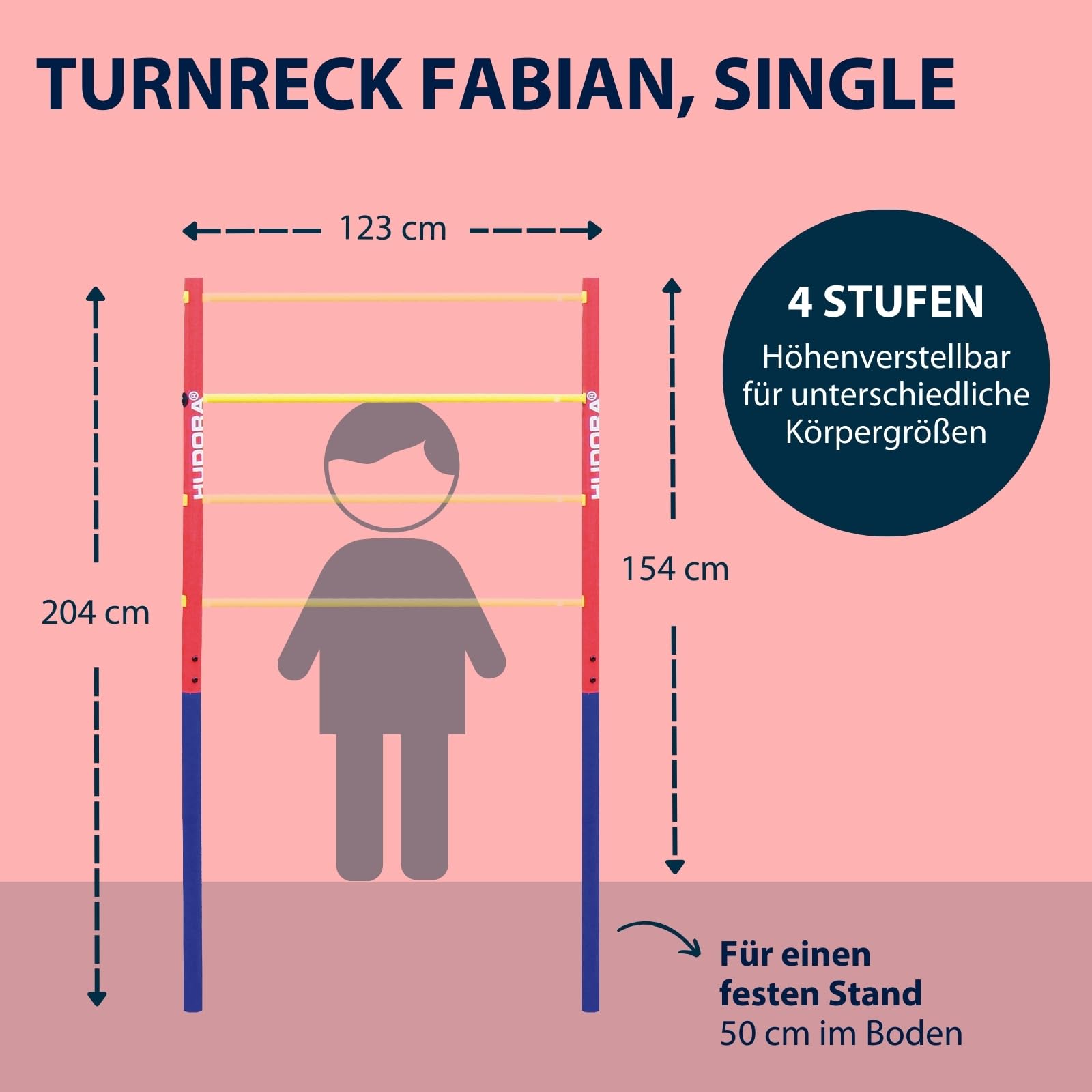 HUDORA Turnreck Fabian Standard/Pro - einfache/doppelte Turnstange & Nestschaukel 90 - Blaue Kunststoff-Nestschaukel für bis zu 100kg