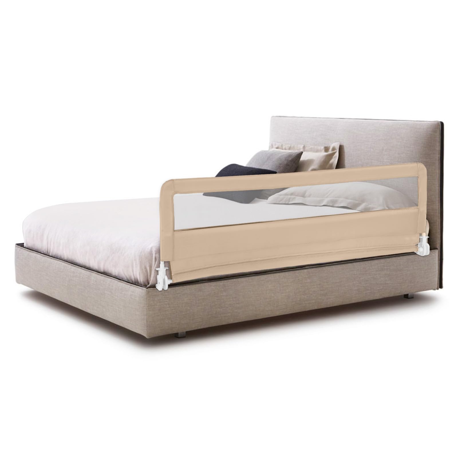 Bed Rail for Toddlers, 180CM Extra Long, Portable Safety Bed Guardrail w/Double Safety Child Lock, Foldable Baby Bed Rail Guard, Fit King & Queen Full Twin Size Bed Mattress (Beige)