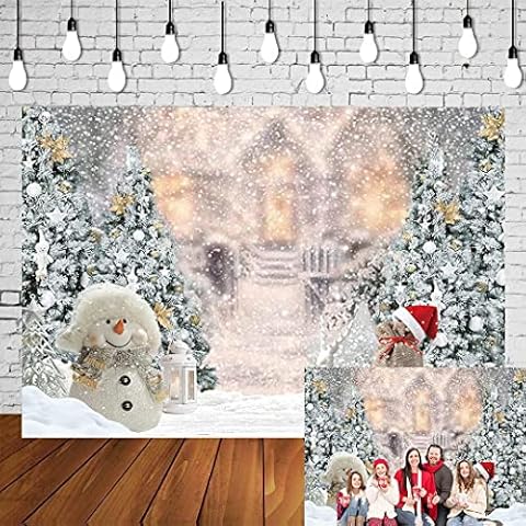 7X5FT Winter Snowman Backdrop Forest snow trees Snowflake Photography Background Happy New Year Party Deco Baby Shower Birthday Photo Props Cover