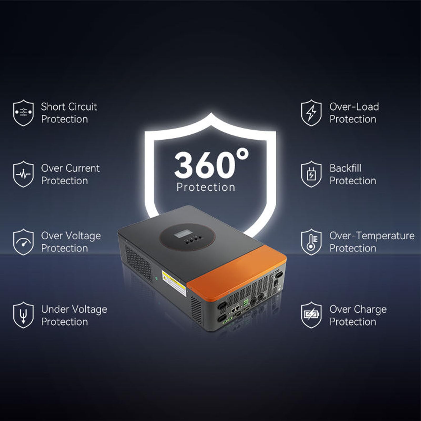 Hybrydowy Inwerter Solarny o Mocy 6200 W, Czysta Fala Sinusoidalna z Kontrolerem ładowania 120 A MPPT, Moc Panelu Słonecznego 8500 W, 9 połączeń Równoległych, z funkcją UPS do