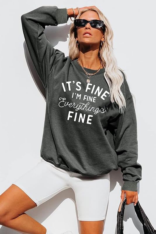 Oversized Sweatshirt for Women Funny Saying Sweatshirts Casual Graphic Pullover Fall Fashion Long Sleeve Shirt Dark Gray image 2