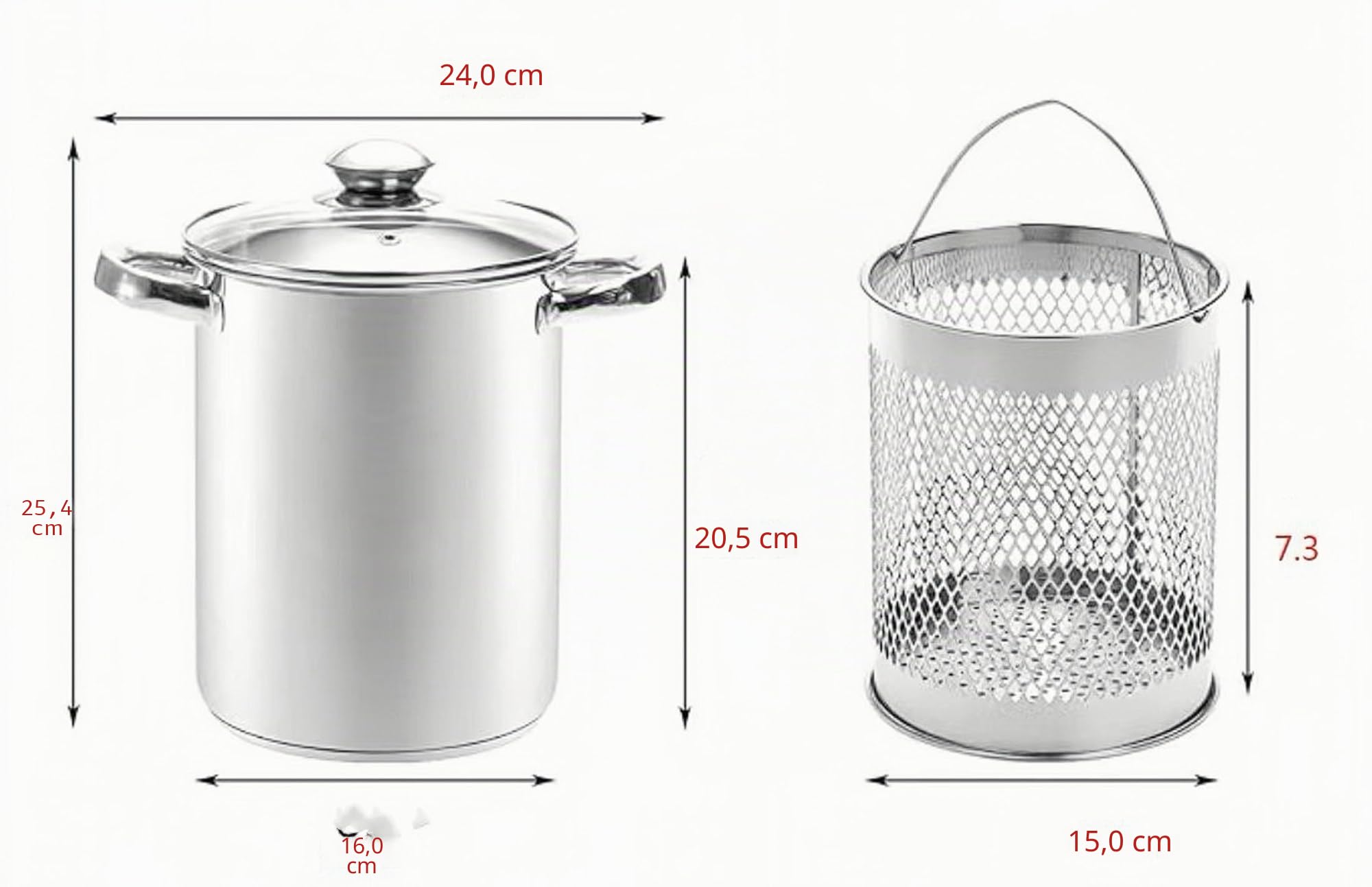 Pentola per asparagi in acciaio inox vaporiera con cestello e coperchio per pasta 16 cm 4 l
