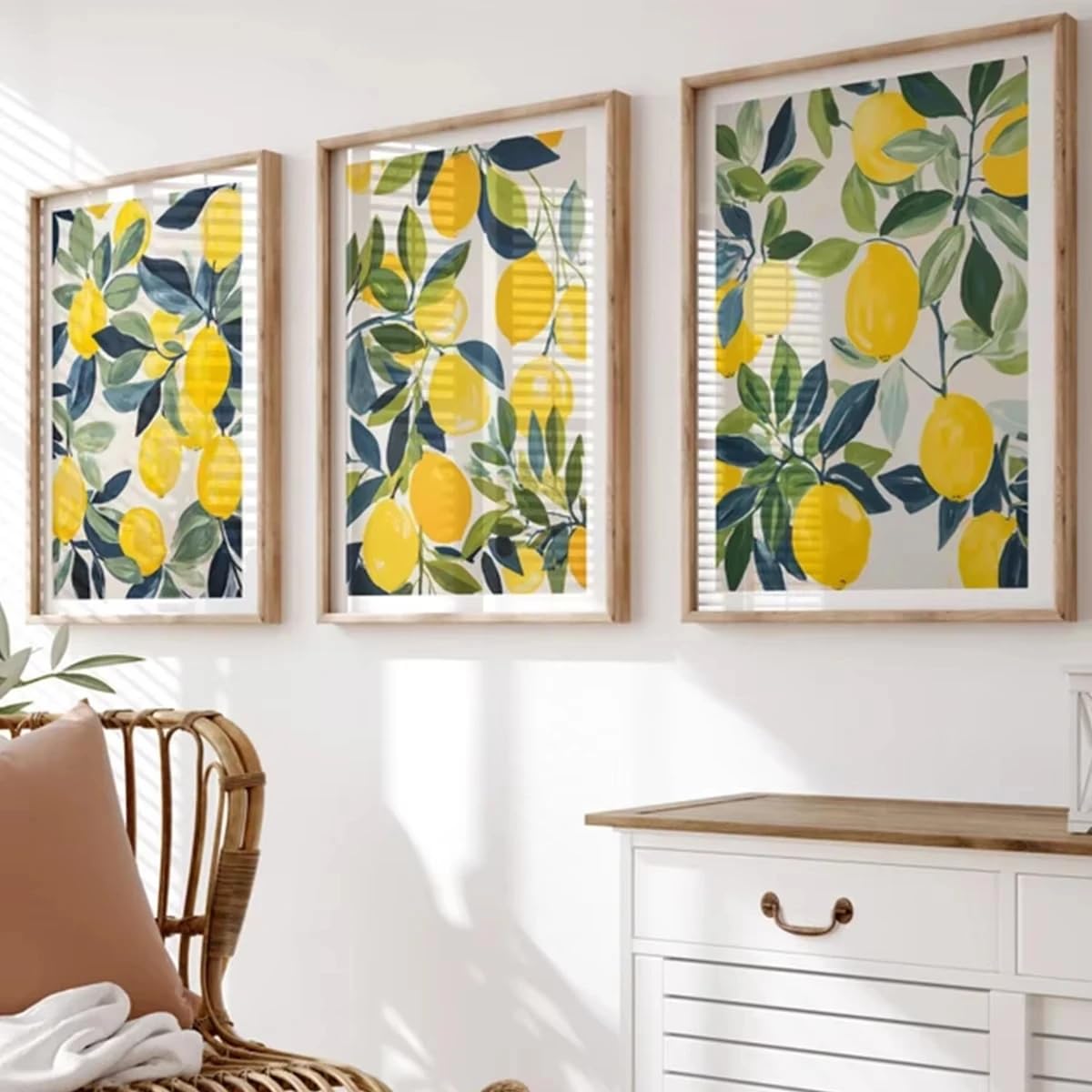 LMYSXAOZ Mediterranean Lemons Canvas Prints Painting Poster Modern Botanical Art Wall For Living Room Office Home Decoration(30x50cm-3Pcs)