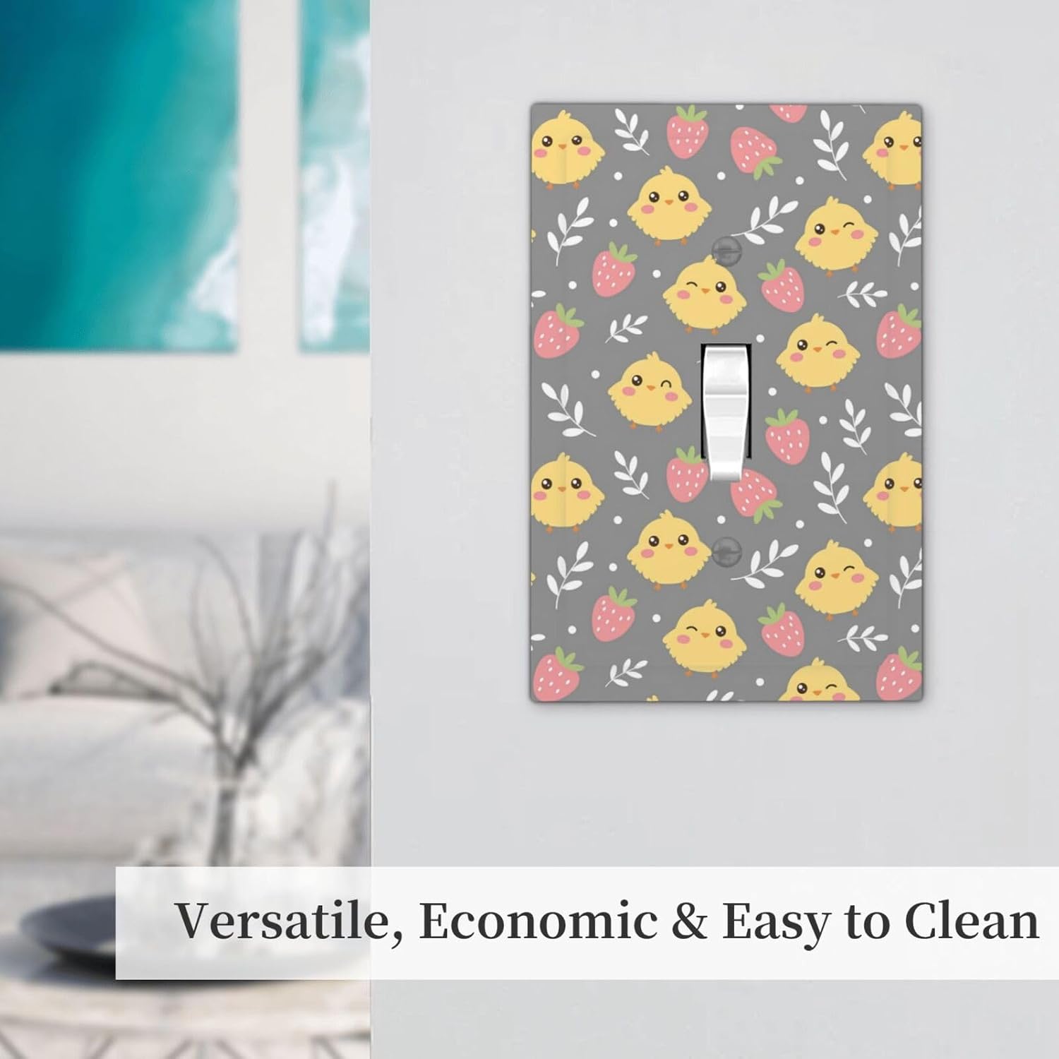 Light Switch Cover Plate Yellow Chicks Strawberry Dots Leaf 1 Gang Single Toggle Decorative Switch Plates Wall Plates Electrical Faceplate for Bathroom Bedroom Decor