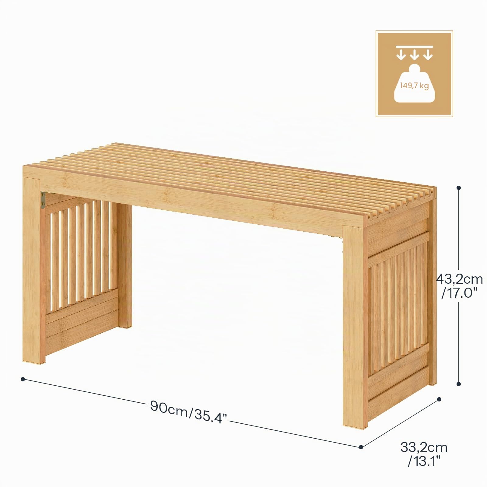 HOOBRO Banco de Comedor de Bambú, Banco de Entrada de 90 cm, Taburete de Cocina para 2 Personas, Taburete Zapatero, para Comedor, Pasillo, Dormitorio, Natural EYL16CD01