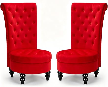 AVAWING 46-Inch High Back Velvet Tufted Royal Throne Chairs Set of 2, Red | Spacious Wide Seat; Soft Wear-Resistant Velvet; Solid Wood Frame; Fast Assembly; For Dressing Room Bedroom Living Room