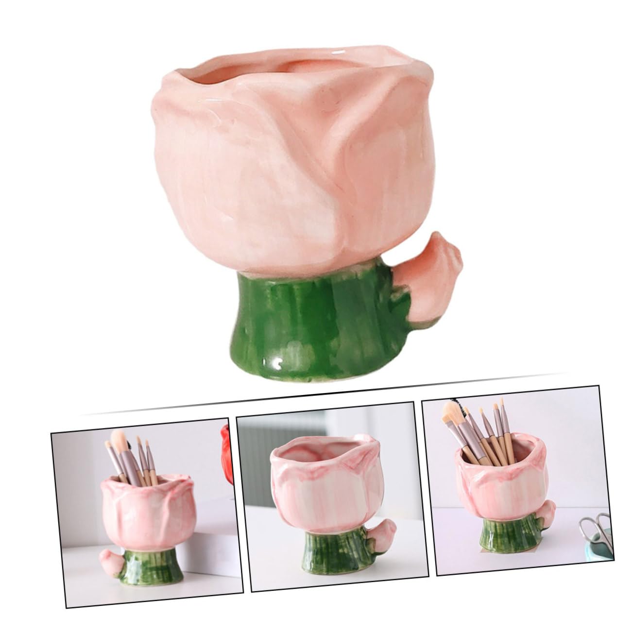 PRETYZOOM 3pezzi Porta Pennelli Ceramica Decorativo Per Trucco Contenitore Multifunzionale Per Cosmetici e Penne Elegante Organizer Da Scrivania Compatte Per Makeup e Ufficio