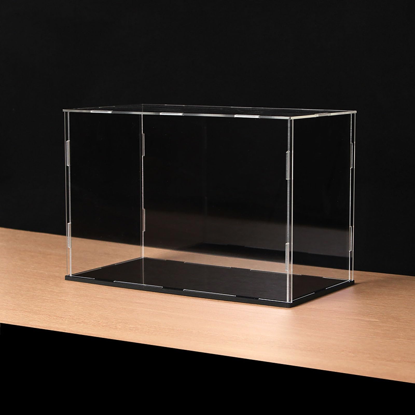Large Acrylic Display Box Alternative Glass, Transparent Dustproof Showcase for Action Figures, Dolls, Toys, Miniatures, Easy Assembly(Black Base,15x15x15cm)