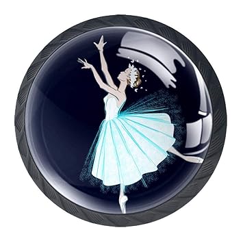 Dresser Knobs for Kids Ballet Girl Drawer Knobs Crystal Glass Decorative Knobs Print Cabinet Knobs for Baby Nursery Room Children Bedroom 3.5×2.8CM,4 Pieces