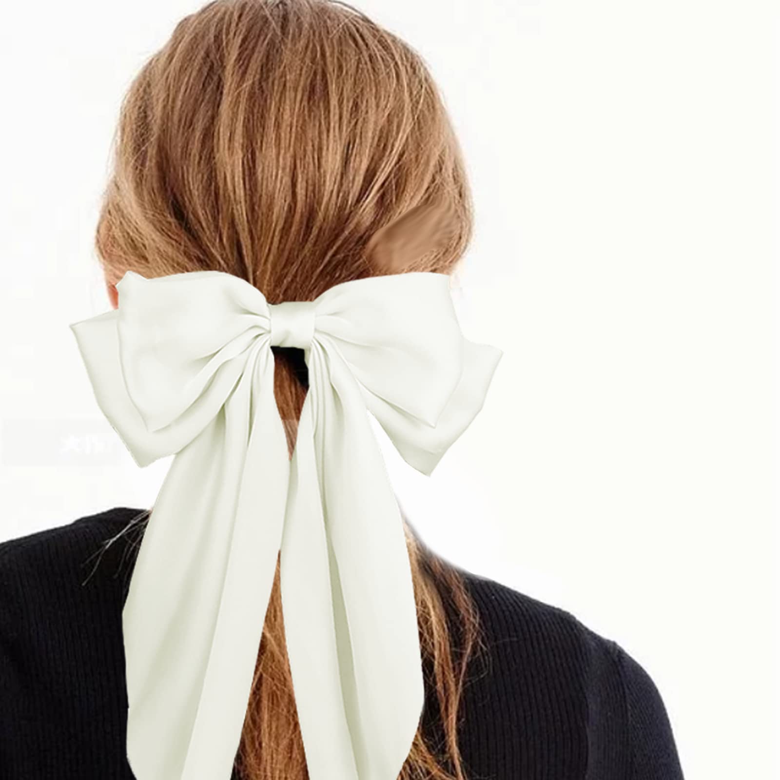 Grandi fiocchi per capelli in raso a strati con fiocco lungo con coda lunga, accessori per capelli in stile francese, per donne e ragazze, 5 colori