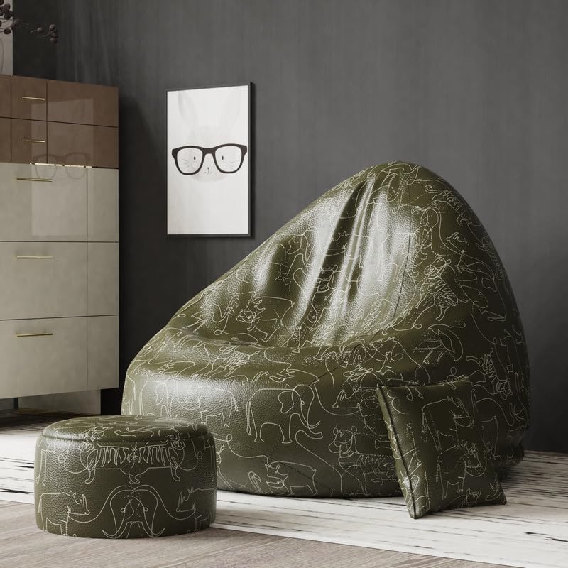 Image of BiggieBean Bag with Beans Filled XXXXL Bean Bag- Full Printed Bean Bag Sofa with Cushion and Footrest - Official : Oreka Homes - Comfort Level : Standard - (Theme : Serendipity Stories)