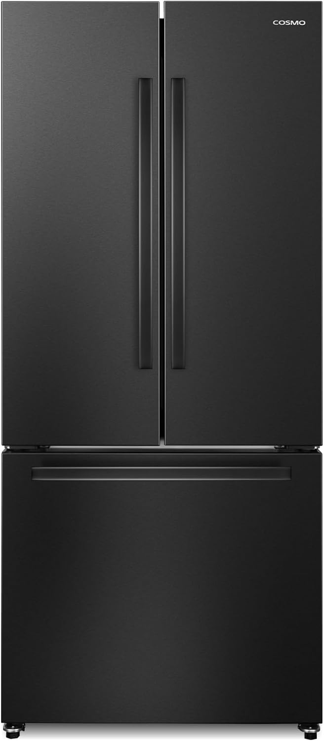 COSMO COS-RFFV183GHBK 30 in. Vista Collection 17.5 cu. ft. Counter Depth 3-Door French Door Refrigerator, Freezer Drawer, Handles, Matte Black