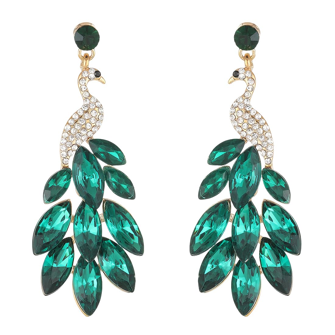 1 par de pendientes de mujer con borlas Pendientes de pavo real de cristal Boho con cuentas en cascada Aretes de gota con flecos, verde