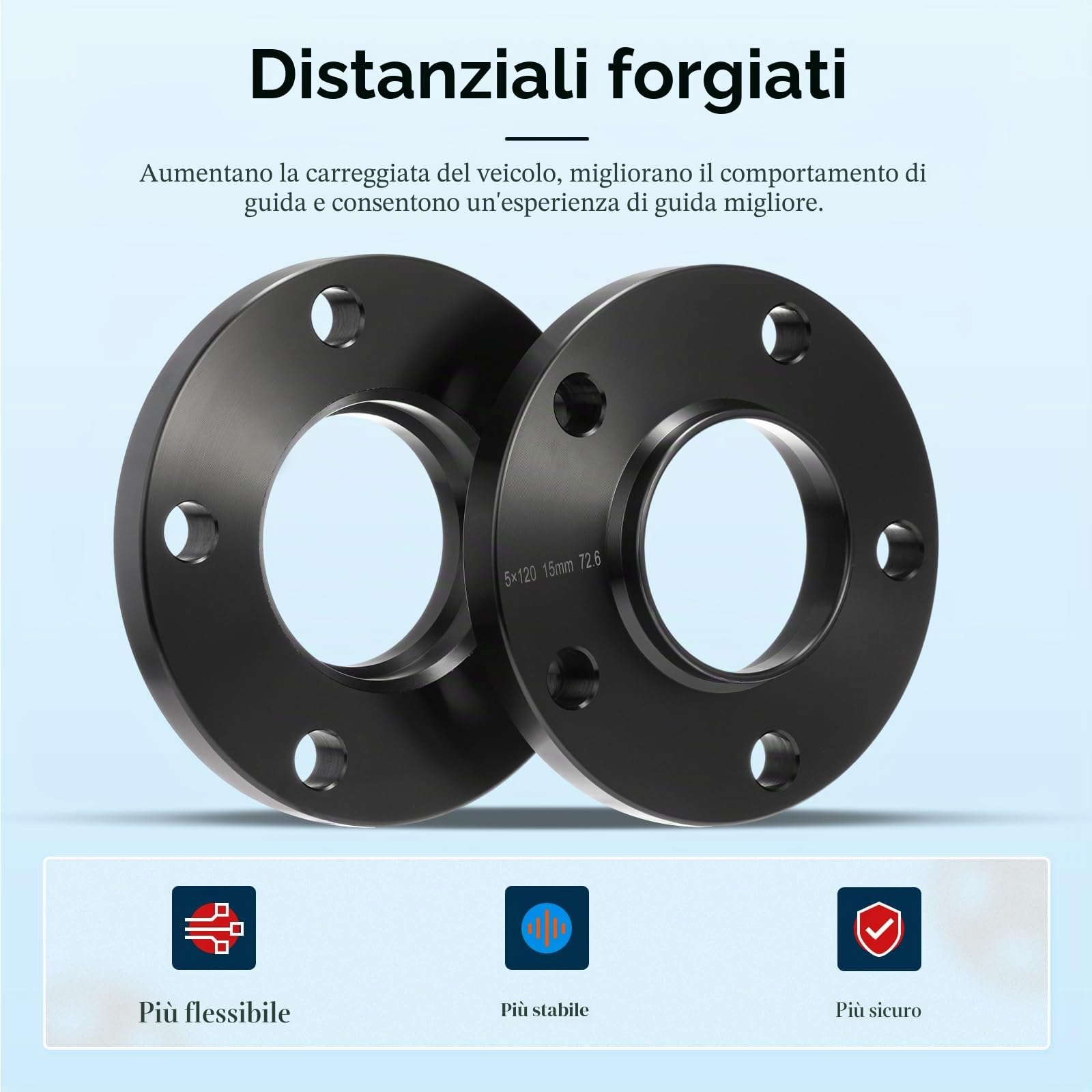 GEARMONSTER Allargamenti scartamento ruote 2x15mm Set di Distanziali LK: 5x120mm NLB:72.6 con 10 bulloni per ruote M12x1.5mm 45mm Allargamenti scartamento per BMW E46 E60 E92