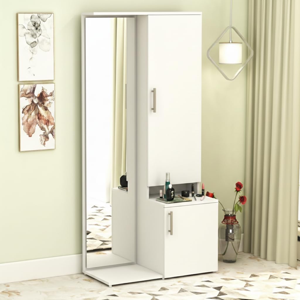 DesignFit Engineered Wood Dressing Table with Storage | Wooden Dressing Table with Mirror Vanity Table for Bedroom Home Living Room (White Finish)-image-42