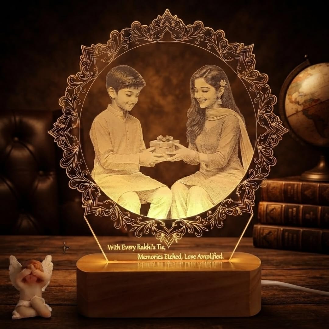Artistic Gifts Acrylic Personalized 3D Illusion Photo Led, Transparent Lamp Rakhi Gift For Sister | Photo Frame For Rakshabandhan Gift, Rakhi Hamper, Rakhi Unique Return Gifts For Brother. (Rakhi 2)-image-28