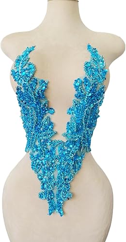 Miniatura 36 de Zbroh Parche multicolor de diamantes de imitación cosidos a mano, accesorios de manualidades para vestido de novia de niña, 14 x 20 pulgadas Champán