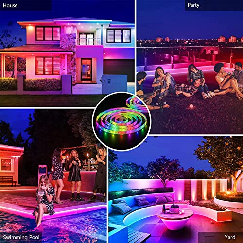 Image of MIHEAL Solar LED Strip Outdoor, 32.8ft SMD 5050 LED Lights, Solar Powered RGB Colour Changing LED Strip, IP67 Waterproof Decorative Fairy Lights for Yard Trees Garden