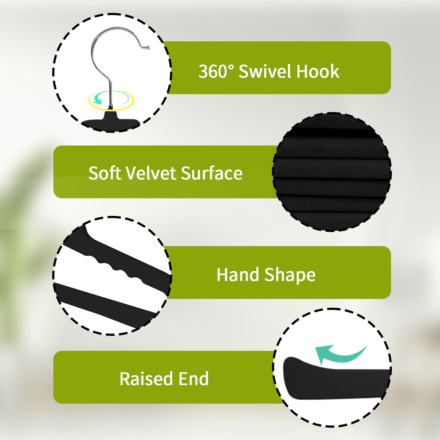ManGotree Non Slip Velvet Pants Hangers, Open Ended Felt Jean Hangers for Closet Organizer, Heavy Duty Space Saving for Trousers, Slacks, Shorts, Dress, Scarf (20 Pack, Black)