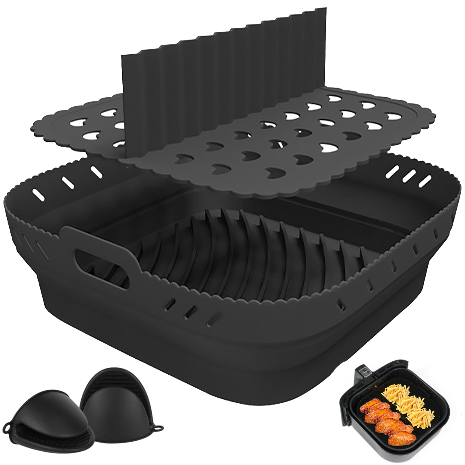 Teglia In Silicone Per Friggitrice Ad Aria - Divisorio Separa Grassi, Ripiegabile, Senza BPA