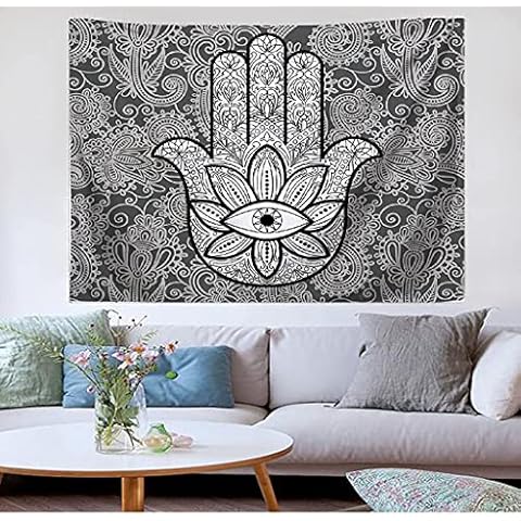 HACASO Psychedelic Wall Tapestry - Black White Gray Trippy Tapestry Evil Eye Hamsa Hand Blessing Good Luck Wall Decor Tapestry for Room (59.1 * 78.7 inches, 150 * 200 cm) Cover
