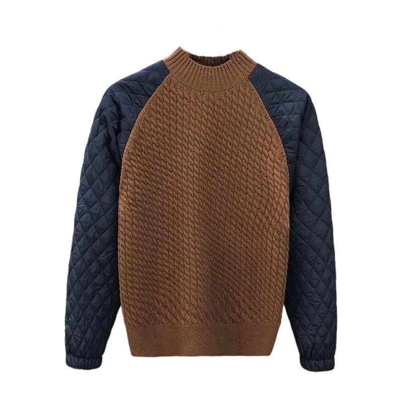 Men Casual Warm Sweater Loose Patchwork Knitted O-Neck Long Sleeve Pullover Top