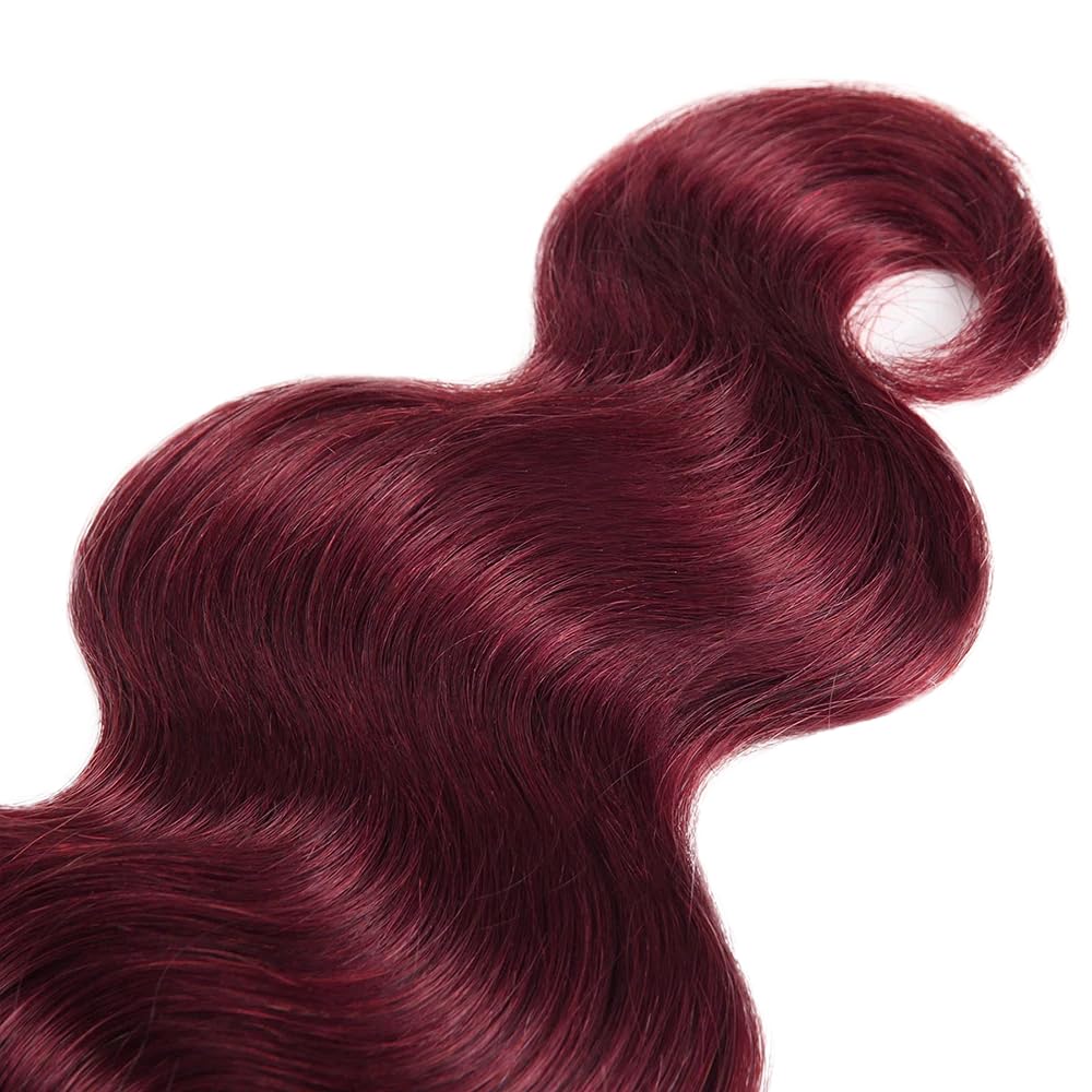 Jucames #99J Burgundy Red Color Body Wave Double Weft Human Hair Bundles 30 32 34 Inch Unprocessed Virgin Human Hair Extension 1 Bundles 50g Total 150g Wine Red Color - Image 4