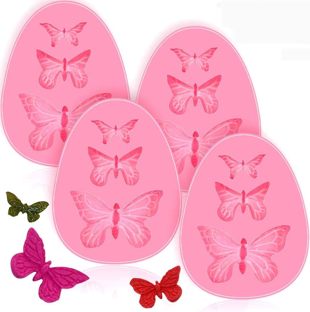 4 Pack Fondant Molds, Mini Butterfly Mold Butterfly Molds Silicone Butterfly Chocolate Mold Pink Polymer Clay Molds Small Clay Molds, Non-stick DIY Tool for Cake Decorating- Butterflies