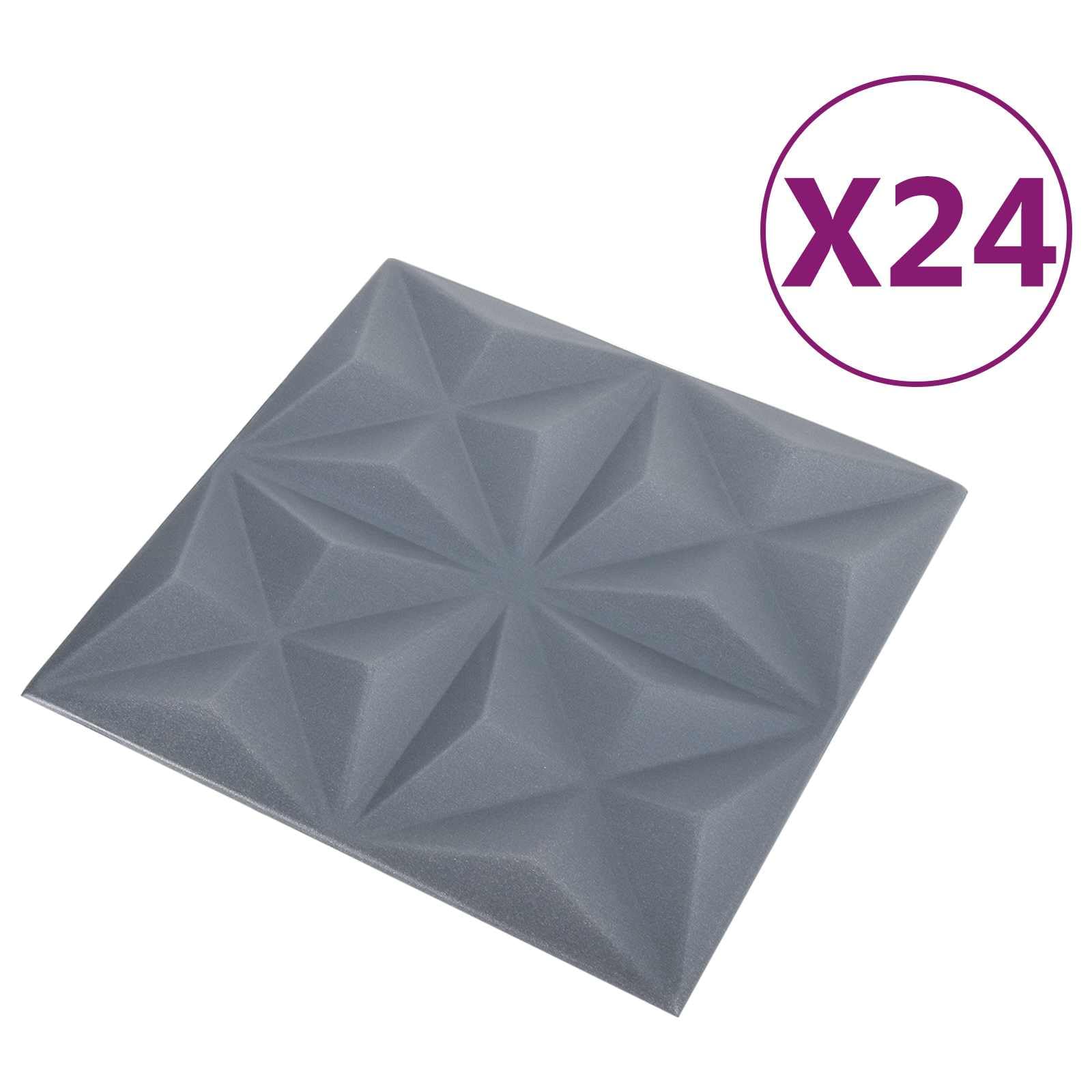 Panele ścienne 24 szt. Origami szare 50 x 50 cm Xps pianka | Wzornictwo 3D, lekki materiał, możliwość przycięcia do samodzielnego przycięcia, do salonu i sypialni