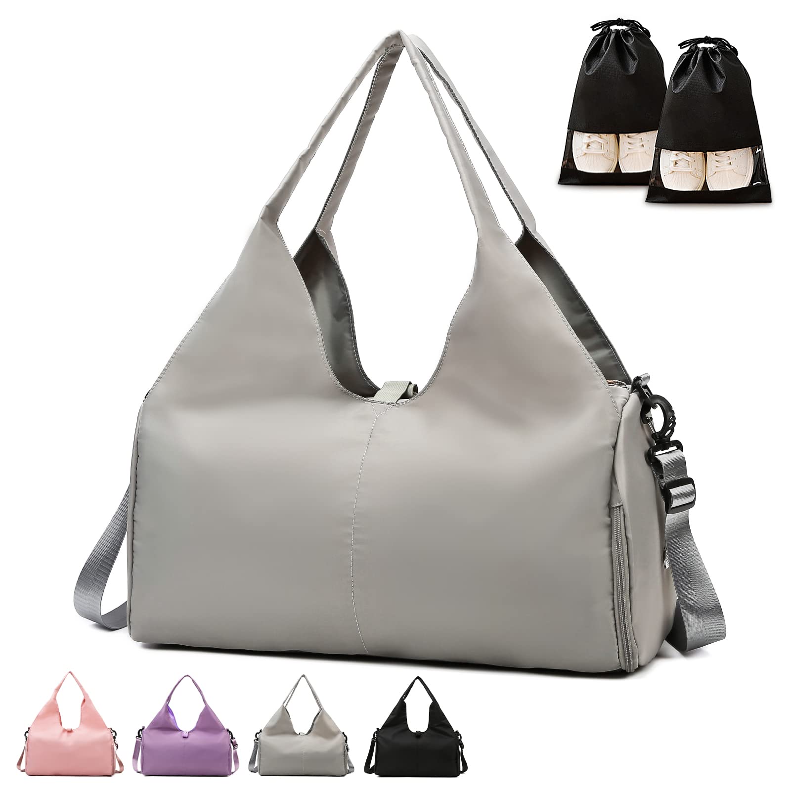 GLGHMHGym Bag Womens, Yoga Mat Bag Sport Travel Bag with 2pcs Shoes Compartment, Waterproof Sports Gym Bag for Sport Travel Hiking(Grey)