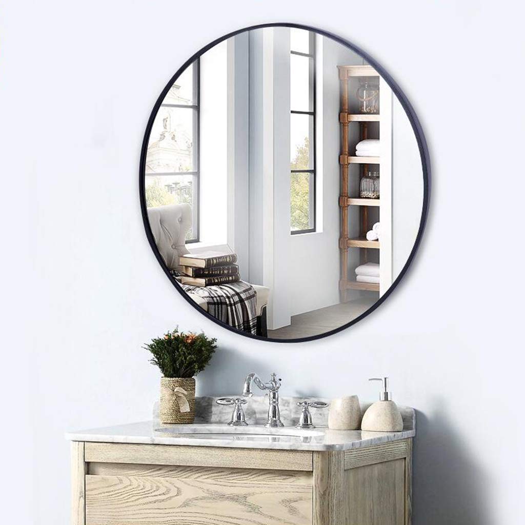 Miroir rond noir cadre métal mural pour agrandir une entrée sombre