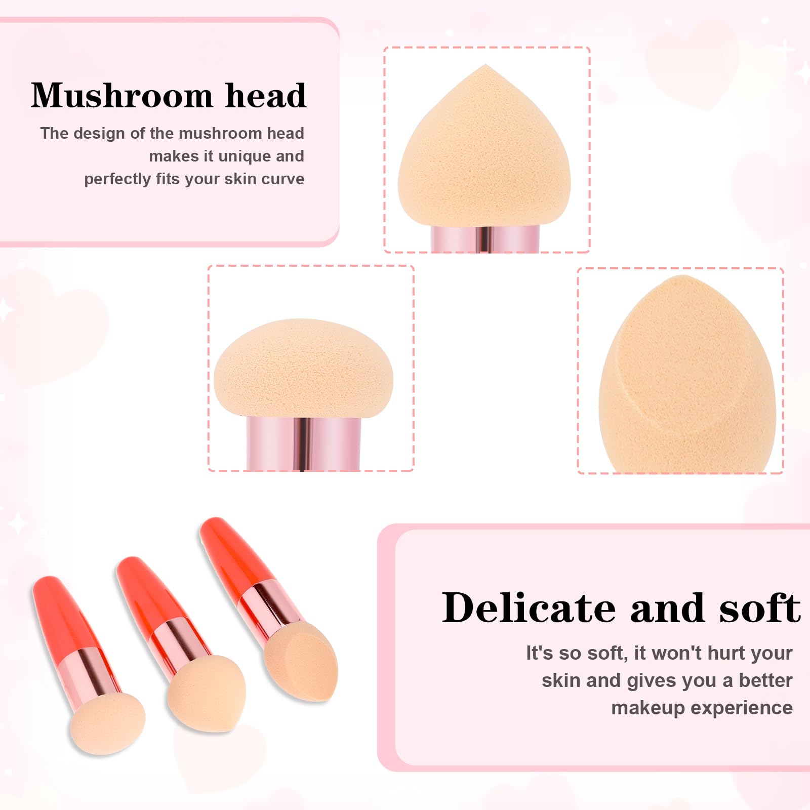 Oruola 3 Pcs Mushroom Makeup Sponges for Foundation,Long Handle Cosmetic Sponges for Makeup,Applicator Sponge for Skin,Beauty Blender with Plastic Handle,Multipurpose Mushroom Powders Puff Dry and Wet - Image 3