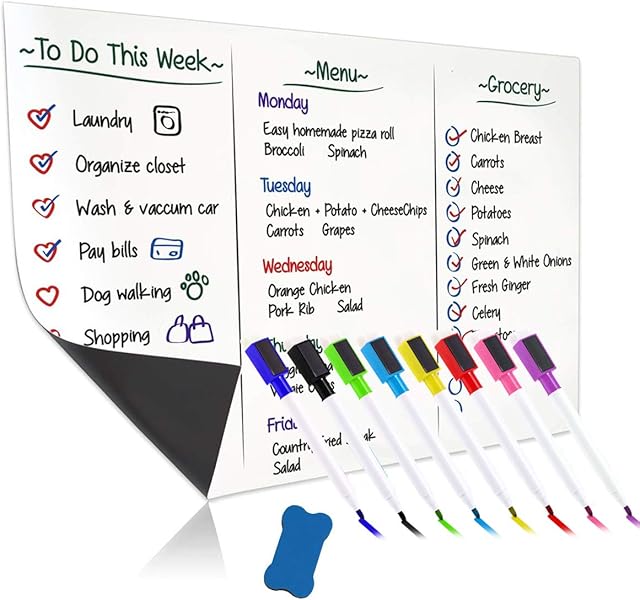 DumanAsen Magnetic Dry Erase Whiteboard Sheet 17" x 12", Set of 8 Magnetic Markers and a Big Magnetic Eraser included (A3 17" x 12")