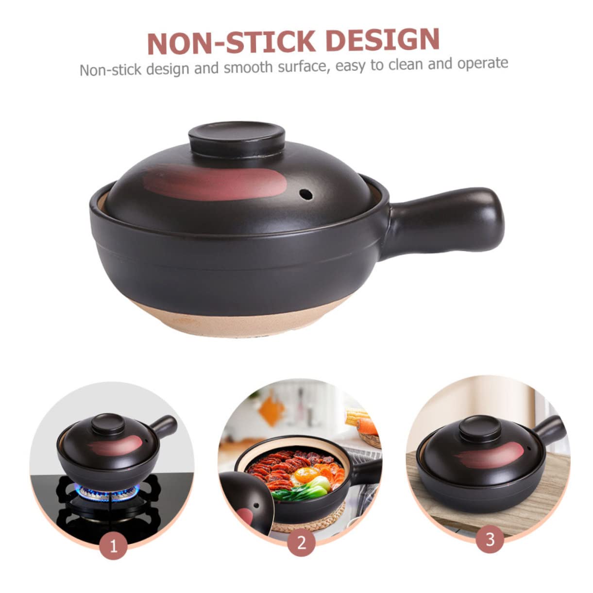 Pentola in Terracotta per Cucina Gas Casseruola con Pentola per Zuppe e Cottura Resistente alle Temperature Distribuzione Uniforme del Calore Piccola Nero Rosso