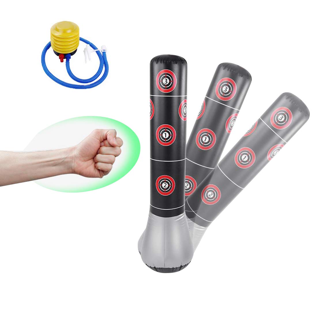 Inflatable Punching Bag for Kids, Fitness Punching Tower Bag for Immediate Bounce Back, Bop Bag for Boxing Reaction Speed Kick Training Pressure Relieving Boxing Target Bag 4.92ft with Foot Pump
