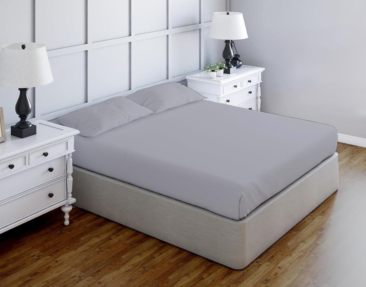 Luxury Egyptian Cotton Fitted Sheet 23cm Deep Pocket 200 Thread Count Single, Double, King, Super King Soft & Comfortable Bottom Fitted Sheet (Silver, Super King)