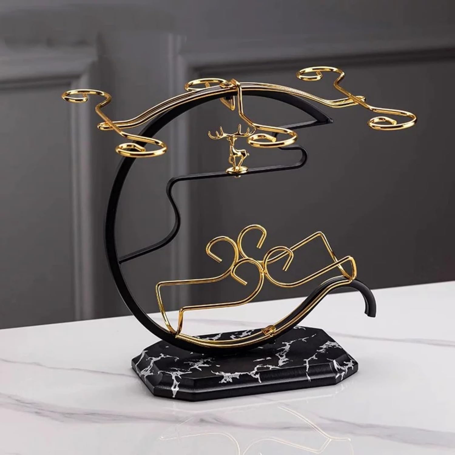 Homya Wine Rack - Under Cabinet Goblet Wine Bottle Holder Glass Storage Rack Metal Storage Rack for Easy Access and Storage of Wine Glasses Fortune Deer Edition 6 Glasses + 1 Bottle，High-end Wine Rack