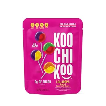 Koochikoo Sugar Free Lollipops Pouch, Assorted Fruit Flavors, No Sugar Added, Gluten Free, Certified Vegan 24 Count Pack of 1
