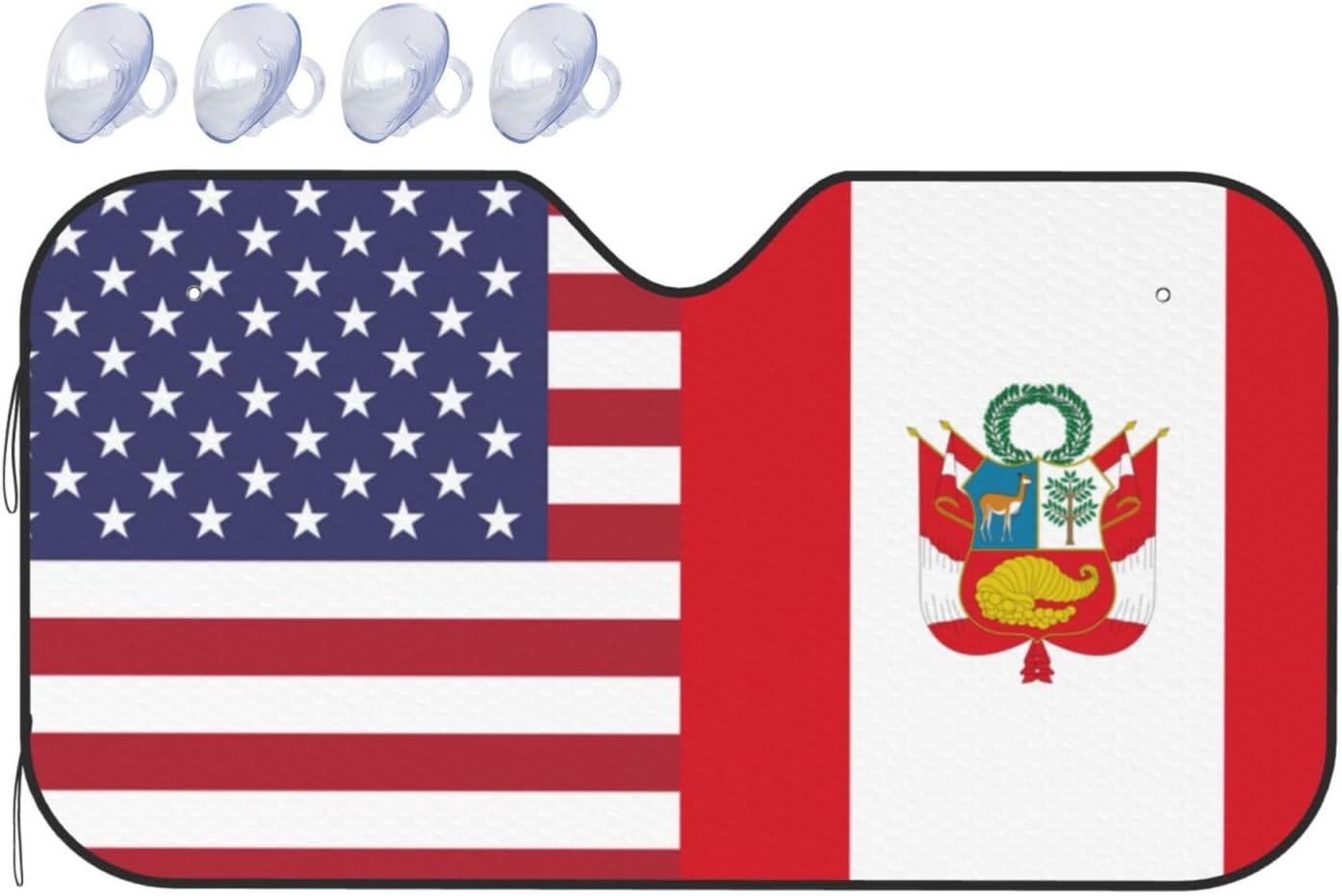 America Peru Friendship Flag Foldable Car Windshield Sunshade Blocks Heat and Sun Glare Uv Rays