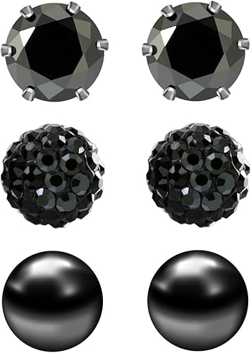 JewelrieShop - Juego de aretes de tuerca de acero inoxidable con circonitas cúbicas y perlas de imitación, 3 pares de 0.236in